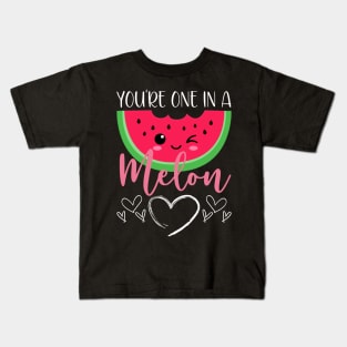 Funny Watermelon Pun One In a Melon Cute Kawaii Fruit Doodle Kids T-Shirt